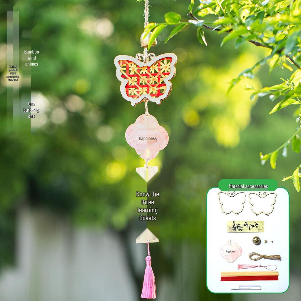 Handmade Dragon Boat Festival Bamboo Wind Chime and Paper Kite Bell Pendant Kit