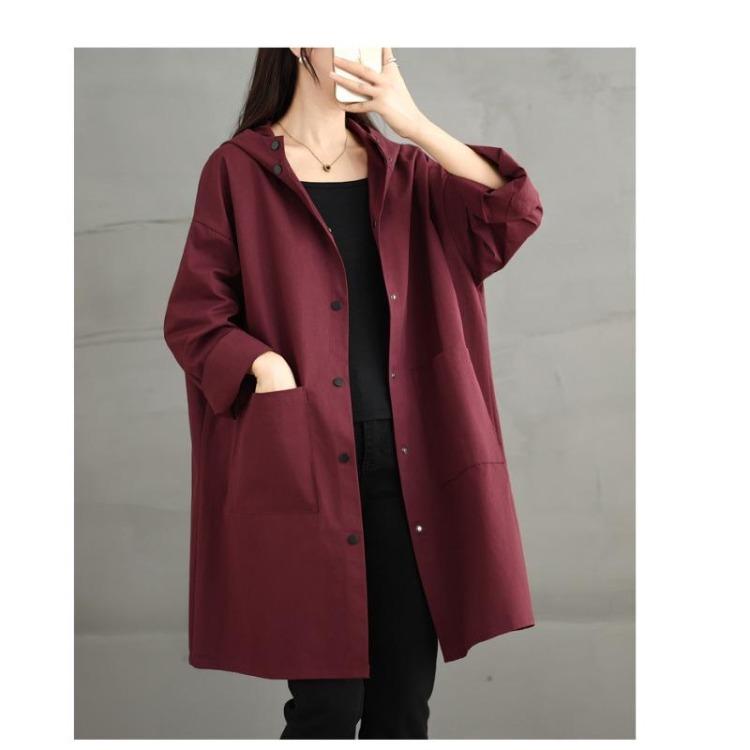 Loose Hooded Casual Trench Coat Long Sleeve Jackets Plus Size Women Autumn Winter Outerwear