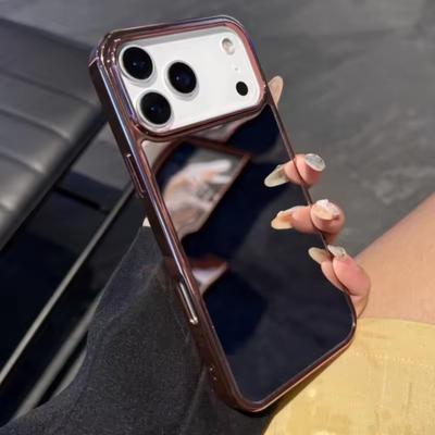 Capa de celular de luxo com espelho de maquiagem e acabamento cromado para iPhone 17 Air 16 15 14 13 12 11 17 Pro Max Plus. Capa rígida de acrílico resistente a impactos.