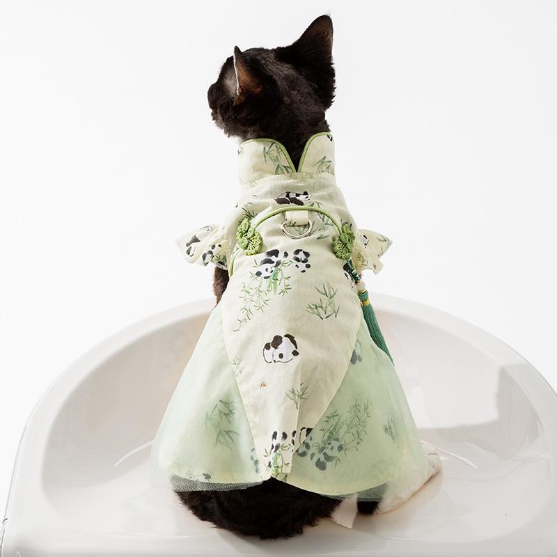 National style printing panda couple clothes spring and summer cat clothes blue cat kitten hairless cat puppy pet clothes