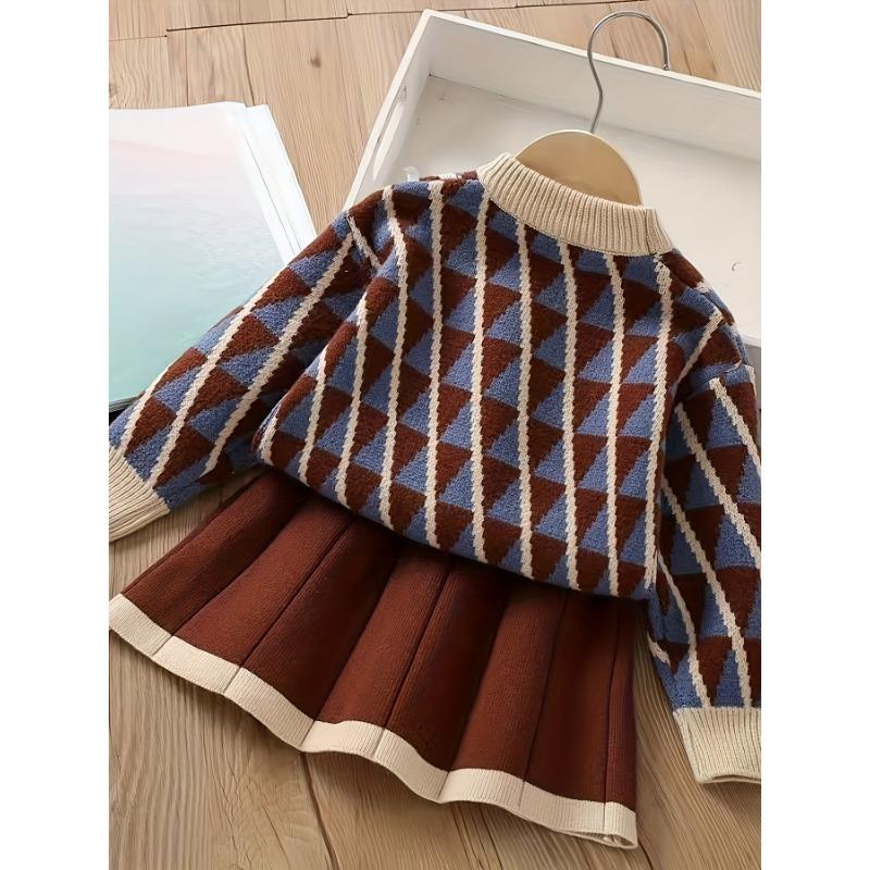 Girls' Sweater Set Autumn/Winter New Fashion Long Sleeve Pullover Knit Warm Two-Piece Outfit, Perfect for Outdoor