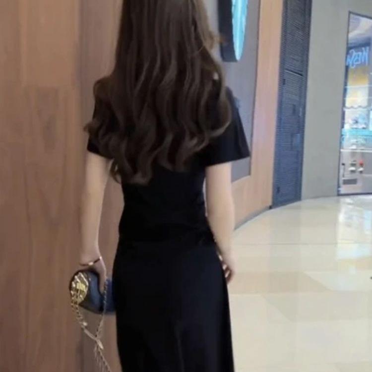 2026 Summer Korean Chic Zipper Polo Collar Irregular Short Sleeve Slimming Dress for Women