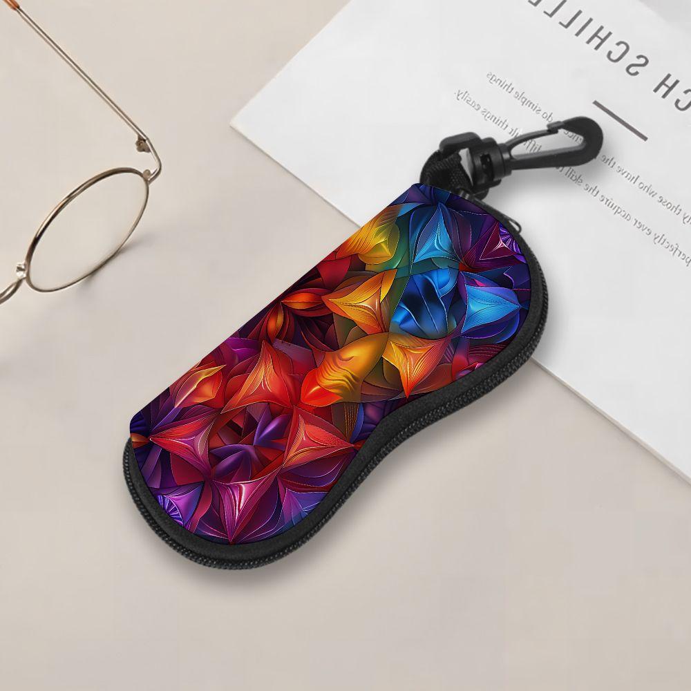Vibrant Abstract Geometric Pattern Eyeglass Protector, Sunglasses Case, Portable Zipper Eyewear Holder, Protective Travel Glasses Container for Women