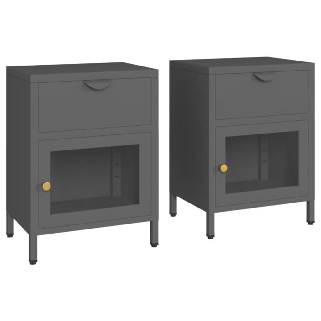 Nightstands 2 pcs Anthracite 40 x 30 x 54.5 cm Steel and Tempered Glass