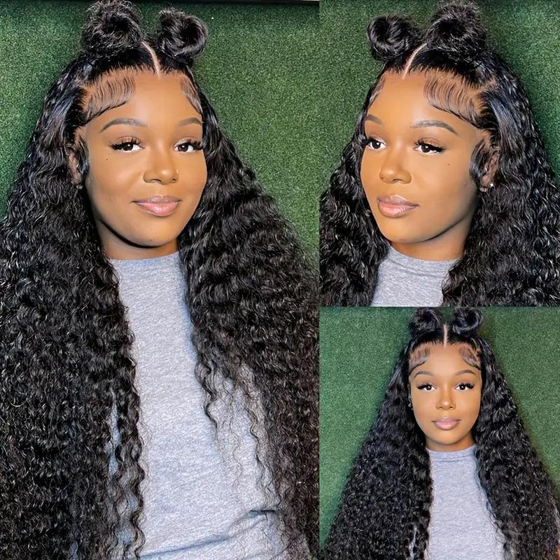 Модный женский парик на переднем кружеве Африканский горячо продаваемый маленький Длинные волнистые кудрявые волосы чёрный
