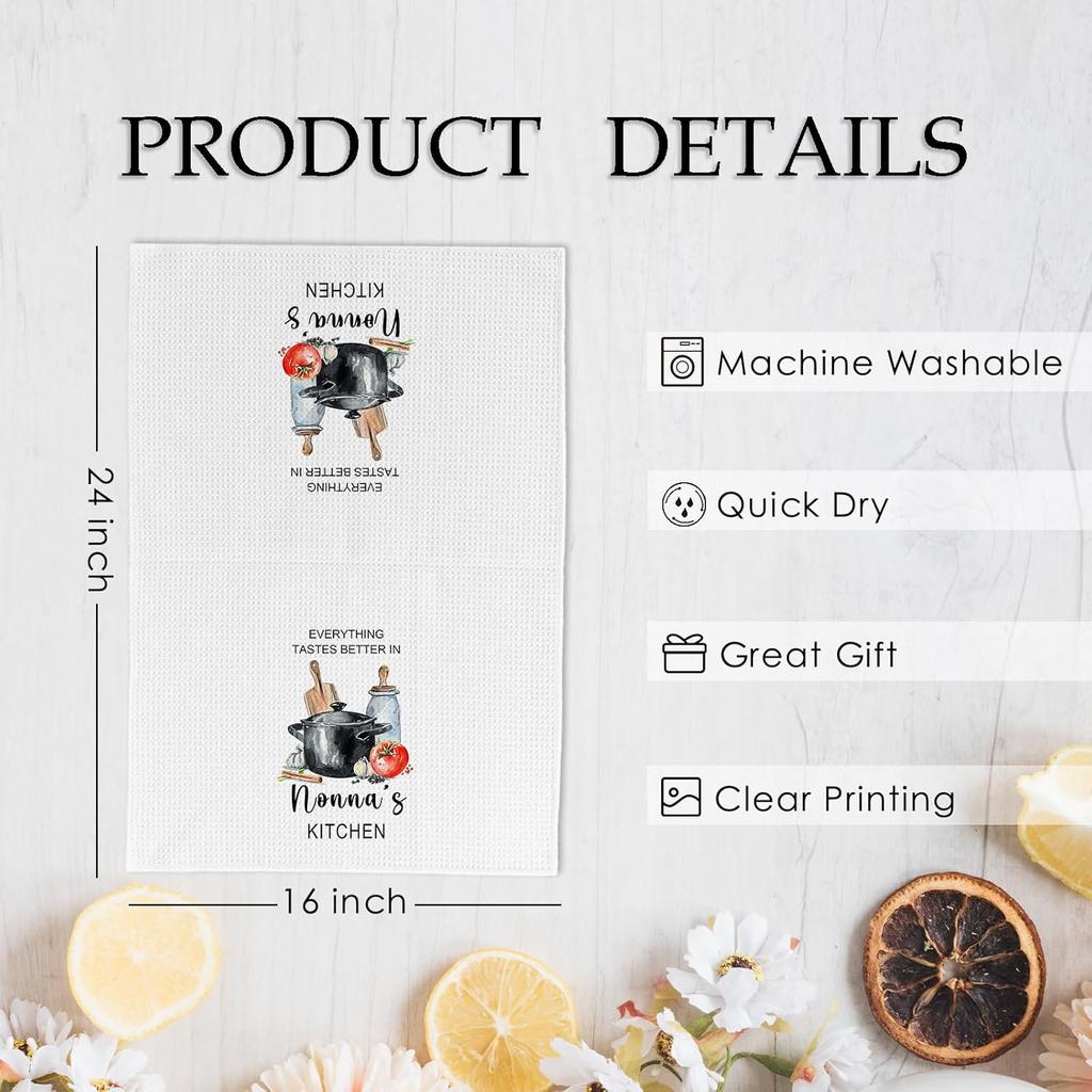 Nonna Gifts Kitchen Towels, Gifts for Nonni Grandma from Grandkids, Everything Tastes Better in Nonna's Kitchen Decorative Hand Tea Towels for