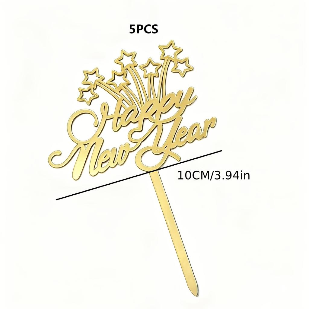 5pcs New Year Cake Topper Happy New Year Cupcake Topper Decoration Flags Baking Xmas Party Wedding Birthday DIY 2026 Decoration