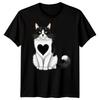 Black White Cat Heart Feline Animals Unisexs T Shirt Unisexs Vintage Versatile Designer Clothes Stylish Stretched