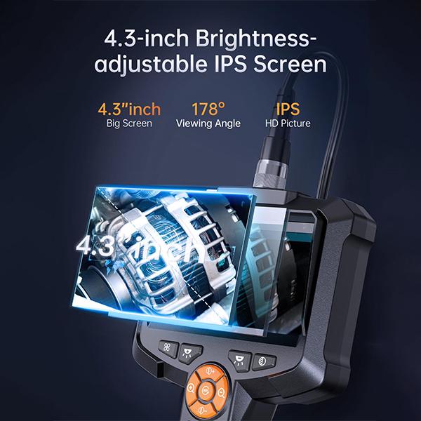 Industrielles Endoskop, 4,3'' IPS-Bildschirm 1080P HD Boroskop mit 8 einstellbaren LED-Leuchten, IP67 Wasserdichtes Endoskop, Schlangen-Inspektionskamera Handheld