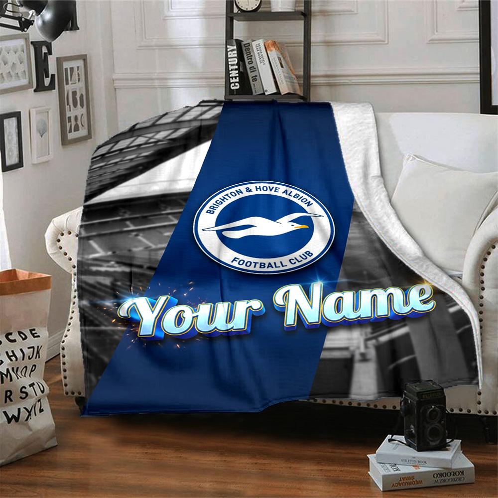 1pc Brighton & Hove Albion F.C. Blanket with Custom Name, Gift, for Men and Women, Soft Blanket, Good for Sofa Bed Couch Travel, Lightweight Flannel B