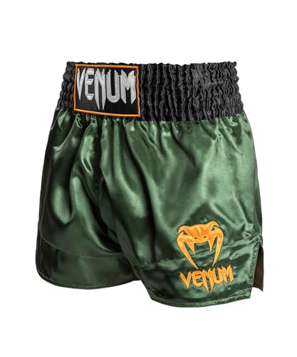 VENUM Muay Thai Trunks CLASSIC // Venum Kick Pants, Boxing Trunks, Sportswear, Training, Martial Arts (Green x Black x Gold, Large)
