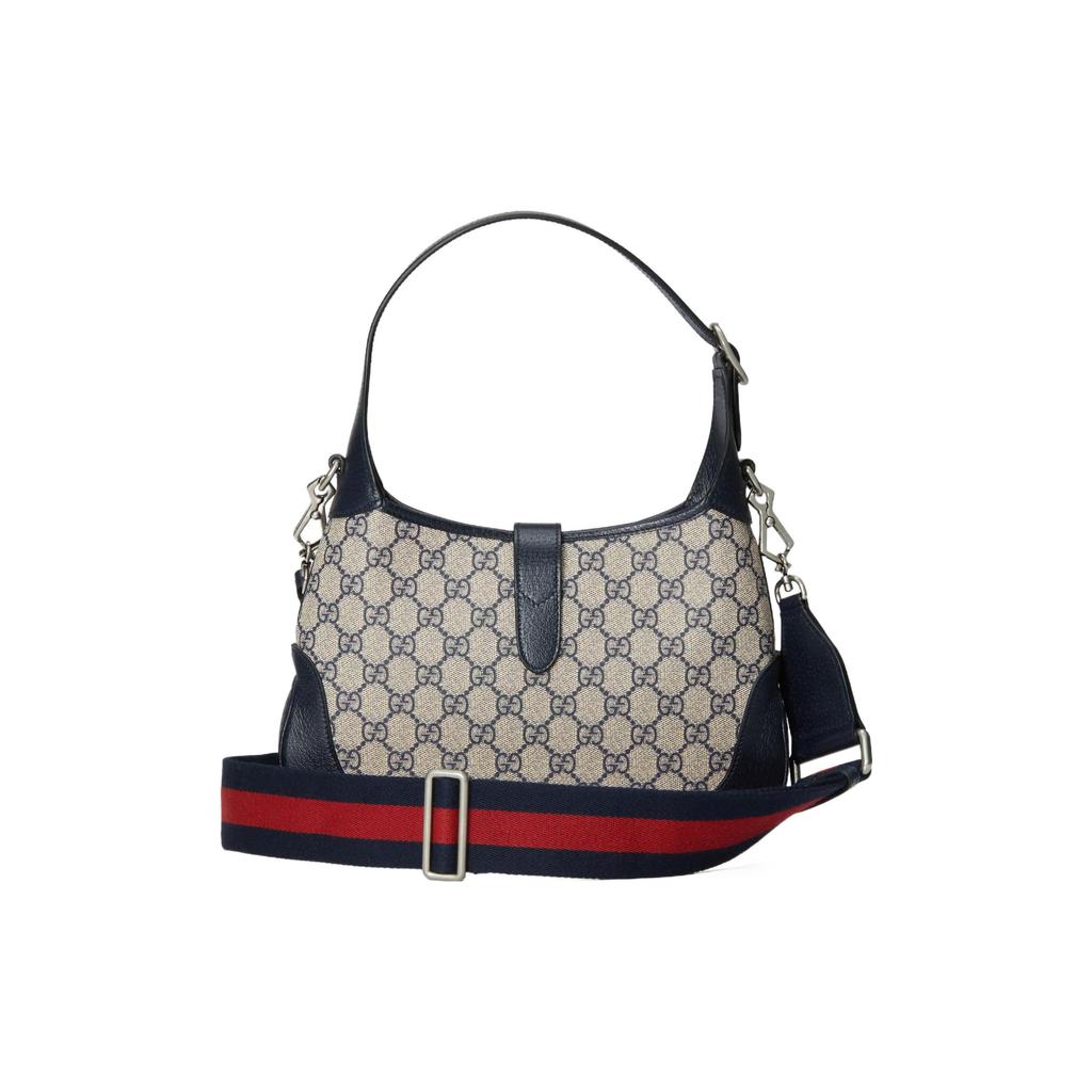 Gucci Jackie 1961 Gold Lock Monogram Canvas Leather Shoulder Bag Women shoulder bag blue gray 678843-96IWN-4076