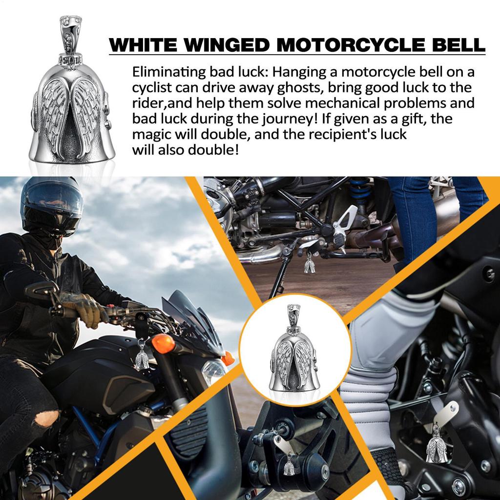 Vintage 3D Riding Bell Motorcycle GuardianBell Wing Design Biker Good Luck Charm Alloy Punk Style Evil Spirit Trap Bell