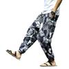 2023 Men's Autumn Cotton-Linen Floral Retro Large Size Slim-Fit Trousers
