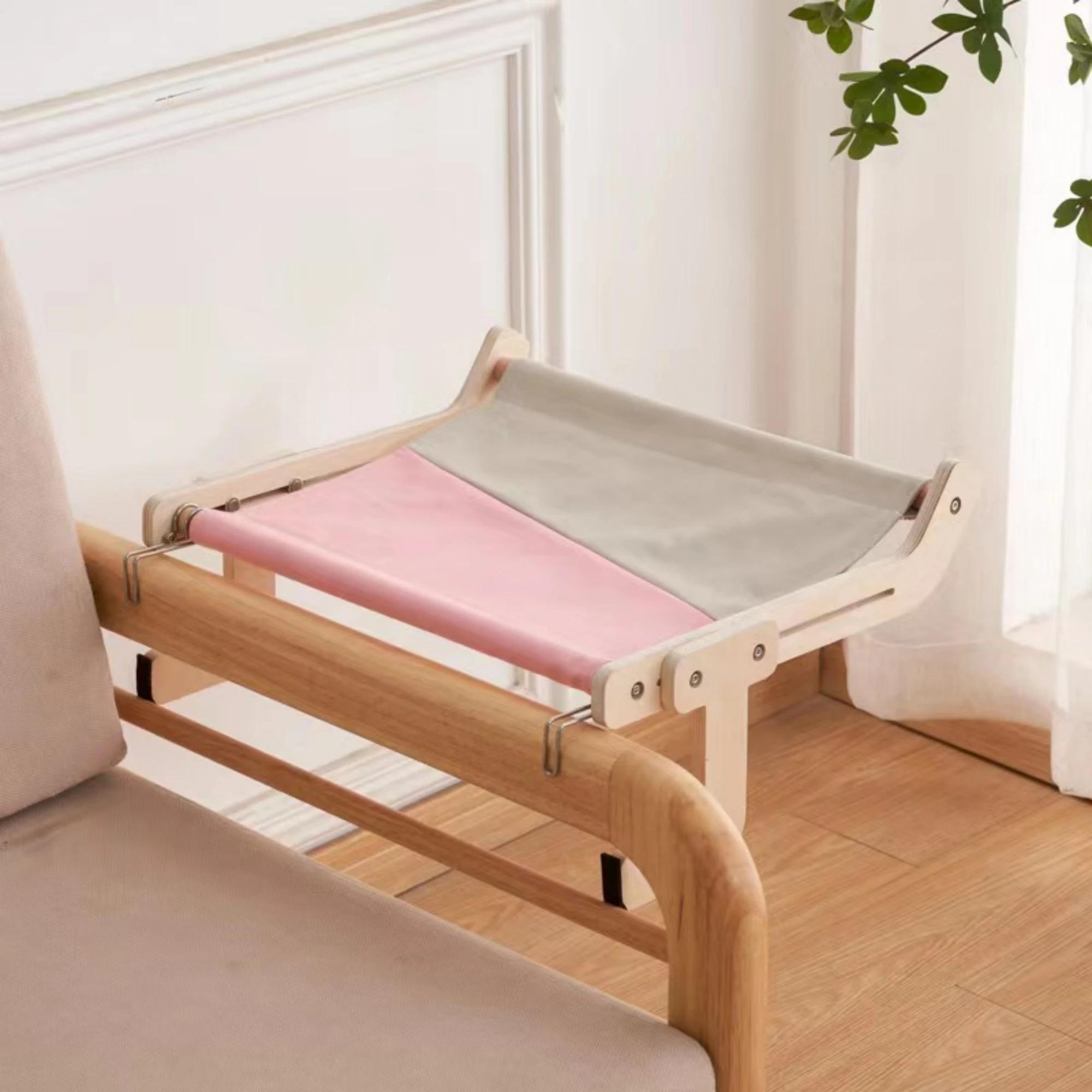 

Wooden Cat Hammock Bedside Balcony Hanging Hammock Cat Window Bed Hammock Creative Bed & Furniture Removable Washable Kitten Bed рожевий
