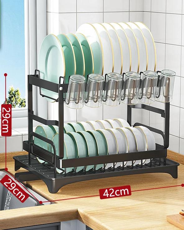 Abnehmbarer Aufbewahrungshalter für Geschirr aus Edelstahl für die Küche, Abtropfgestell für Geschirr und Schüsseln, Abtropfgestell mit Ablagefächern, Trockenregal
