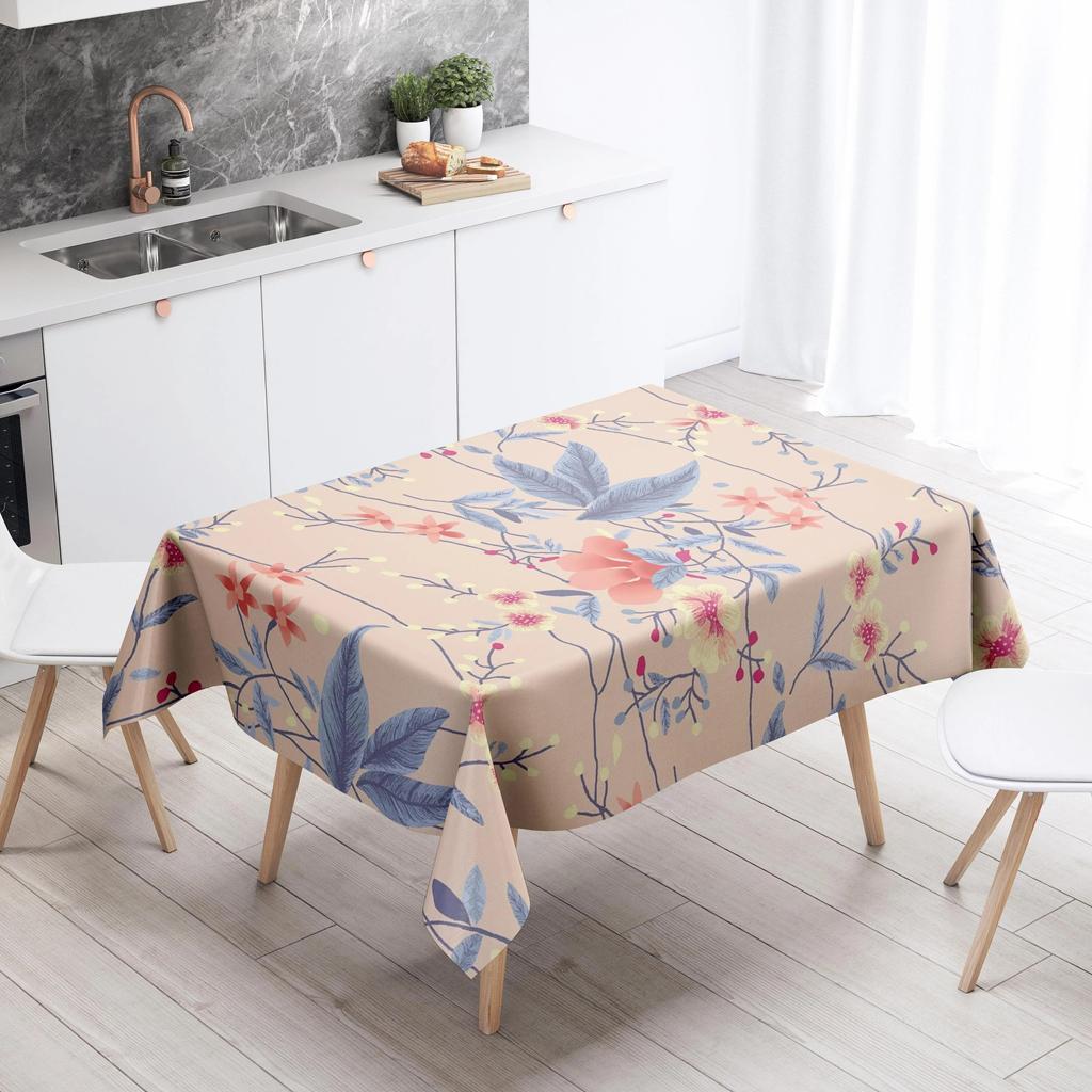 Colorful Floral Tablecloth Stain Resistant Waterproof Dining Table Home Decor Rectangular Kitchen Fireplace Countertop