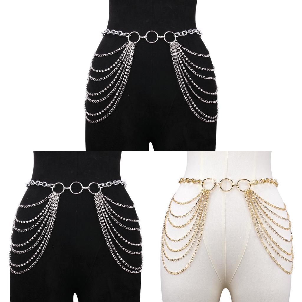 Europen Metal Multilayer Chain Waist Chain With Water Drip Embellishments For Beachwear Women