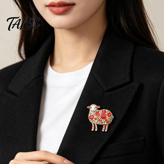 Floral Lamb Brooch Rhinestone for Women, Flower Sheep Alloy Lapel Women Pin, Animal Jewelry Clothing Suits Scarves Bags Pin