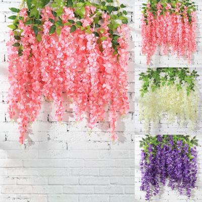 24ks Vistárie závěsné květiny Umělá květinová girlanda pro svatební výzdobu 3,7 stop květinová réva Hedvábné květinové květiny Svatební oblouk Party Venkovní domov