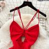 Design Hollow-out Wrap-around Hanging Neck Dress Scheming Strap Slim Fit Long Over-the-Knee Split Vacation Suspender Dress
