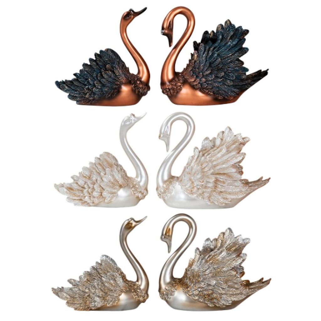 2Pcs Swan Sculpture Elegant Collectibles Modern Housewarming Gift Swan Figurine for Office Cabinet Bedroom Entrance Desktop