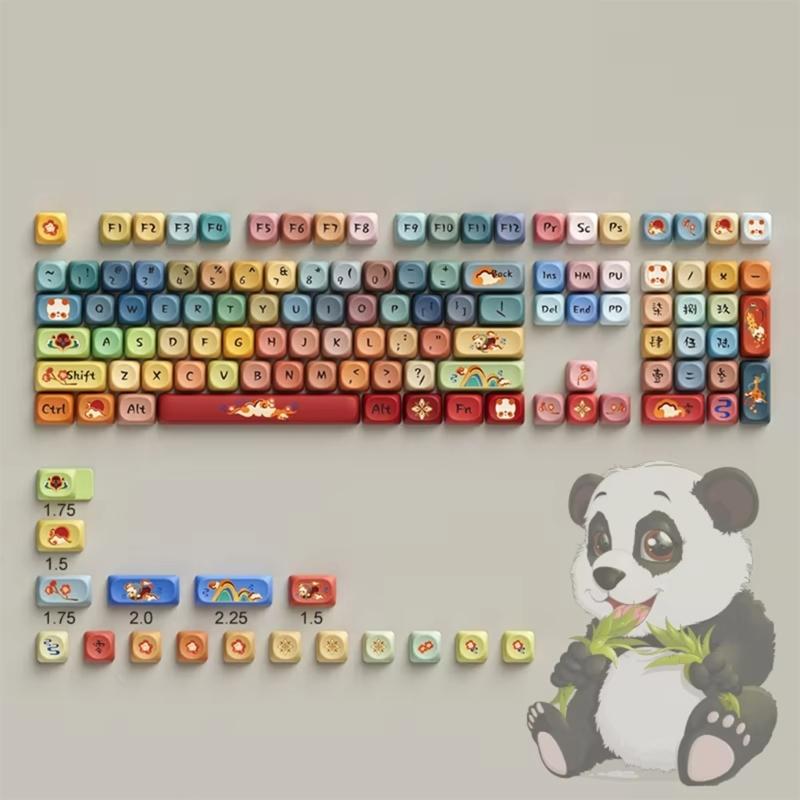 125Key Round Dunhuang Redness Panda Themed Keycap OQO Profile PBT Dye Sublimation Keycap Set for Customs Mechanical Keyboards