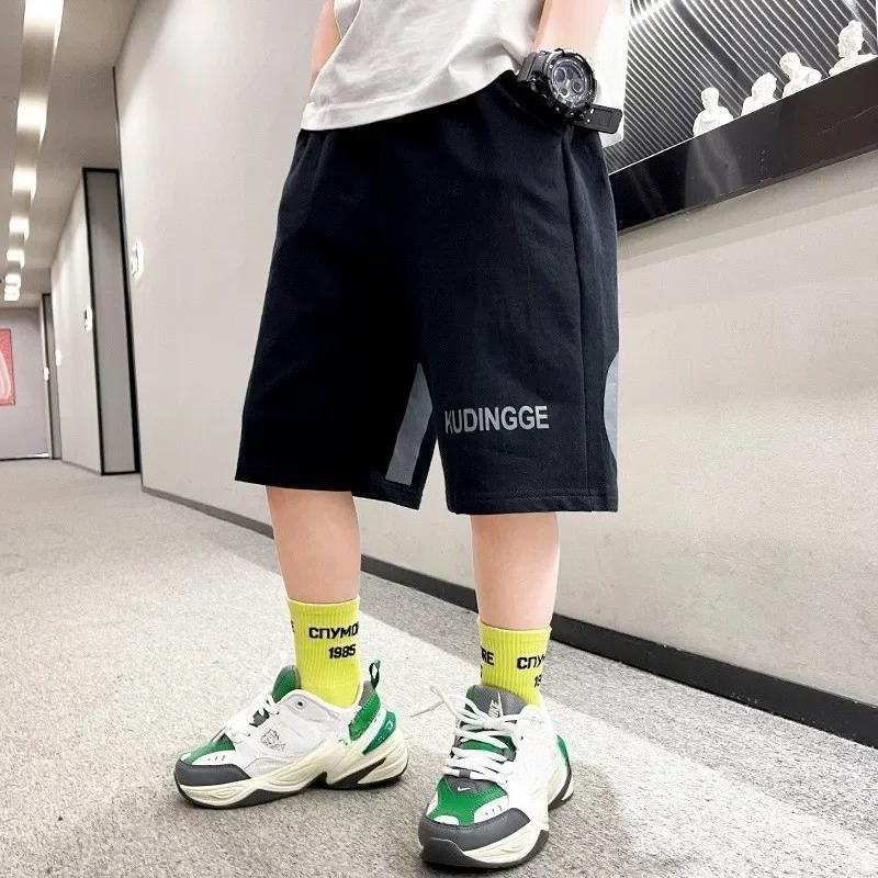 Kids Boys Casual Shorts School Pants Elastic Waist Letter Print Clothing Black Grey Running Shorts