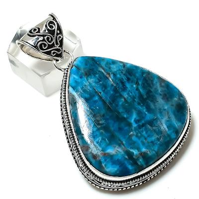 Natürlicher neonblauer Apatit-Edelstein, 925er Sterlingsilber-Anhänger, 5,7 cm, b7s45