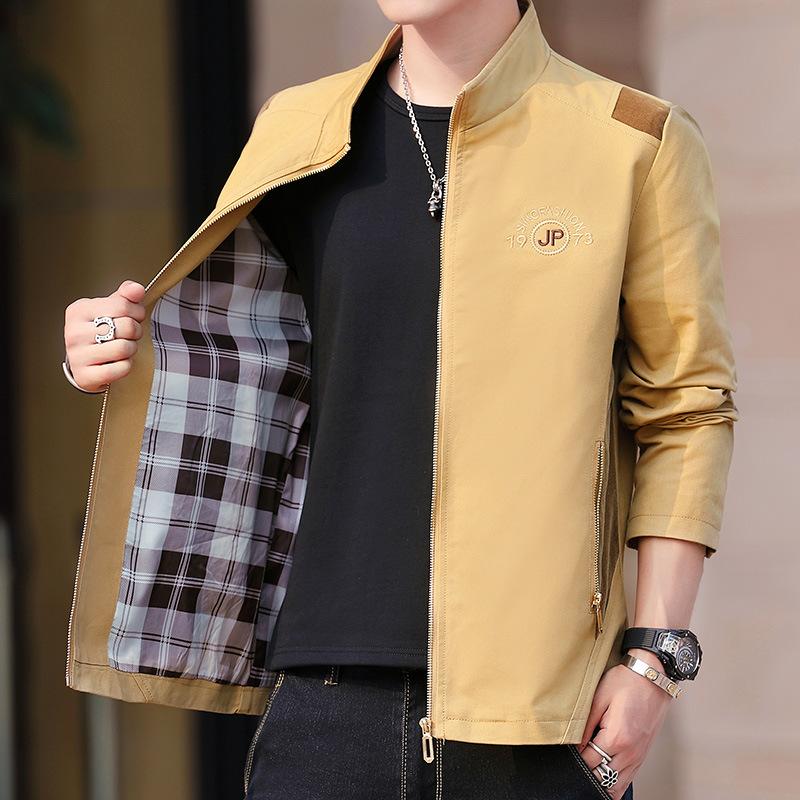 

Мужская куртка из чистого хлопка, стираная, повседневная, с воротником-стойкой, весна-осень, мужская, новая верхняя часть M хаки