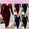 Polyester Velvet Long Sleeve Dress With Deep V Neck For Party And Cocktail Wear