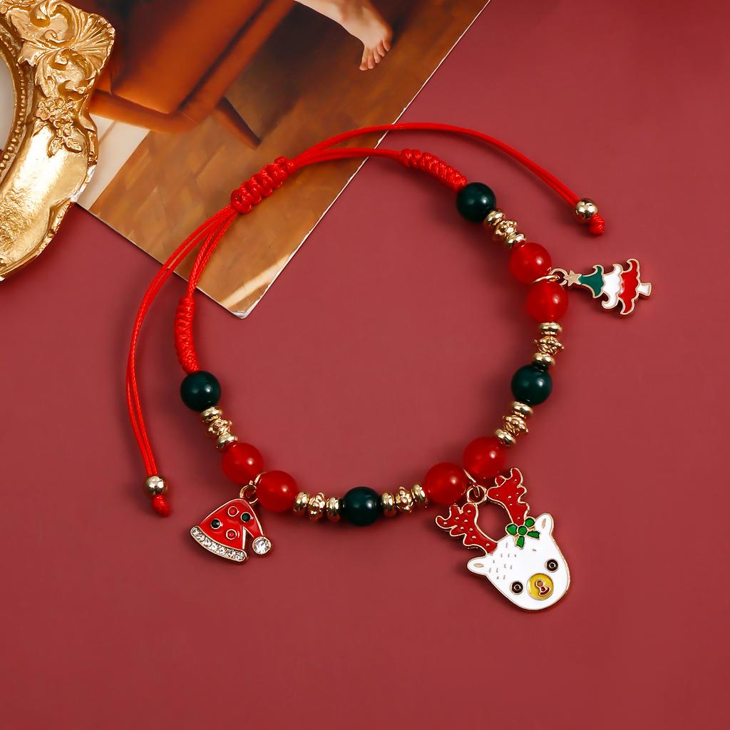 European and American Christmas Ornaments, Hand-woven Beaded Bracelet Sets, Snowman Elk Bells, Chinese Red Jewelry Gifts