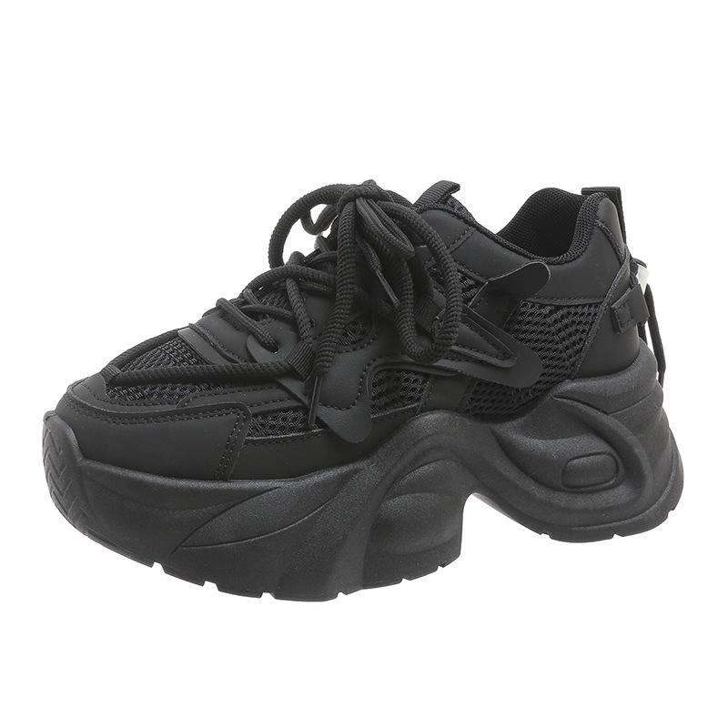 

Платформенные кроссовки «папины кроссовки» женские весна 2025 новые туфли на платформе, дышащие, универсальные, повседневные, небольшой внутренний каблук, увеличивающий рост, женская обувь 35 чёрный