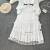 Elegant Crochet Lace Dresses for Women Hollow Out O Neck Lantern Sleeve A Line Belted Vestidos Court Style Dress Dropship