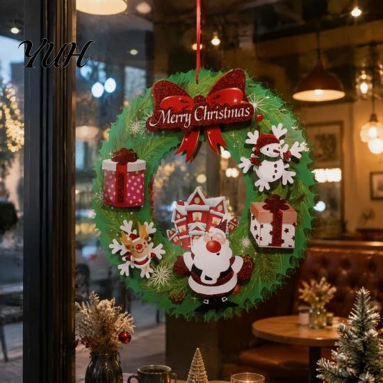 Christmas Wreath Ornaments 3D Pendant with Hanging Rope, Cartoon Garland Ornaments, Tree Decor Lightweight Paper for Holiday Party Home And