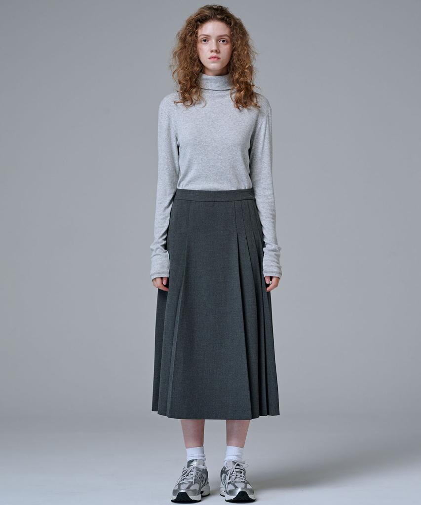 Marop 3108 Wool Pleated Long Skirt (Dark Gray)