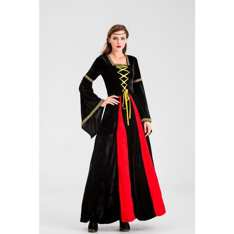 

Костюм придворной благородной принцессы королевы на Хэллоуин, ретро королевский драматический костюм для сценического выступления XXL чёрный