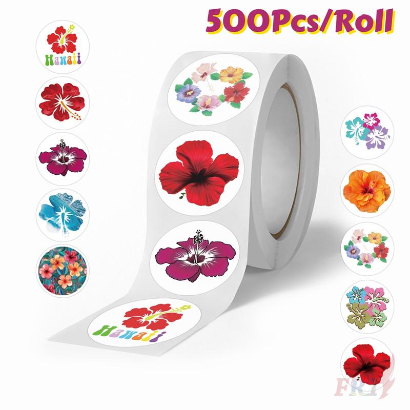 500Pcs/Roll Hibiscus Flowers Kids Rewards Stickers - DIY Scrapbooks Album Decor Sealing Label Decals