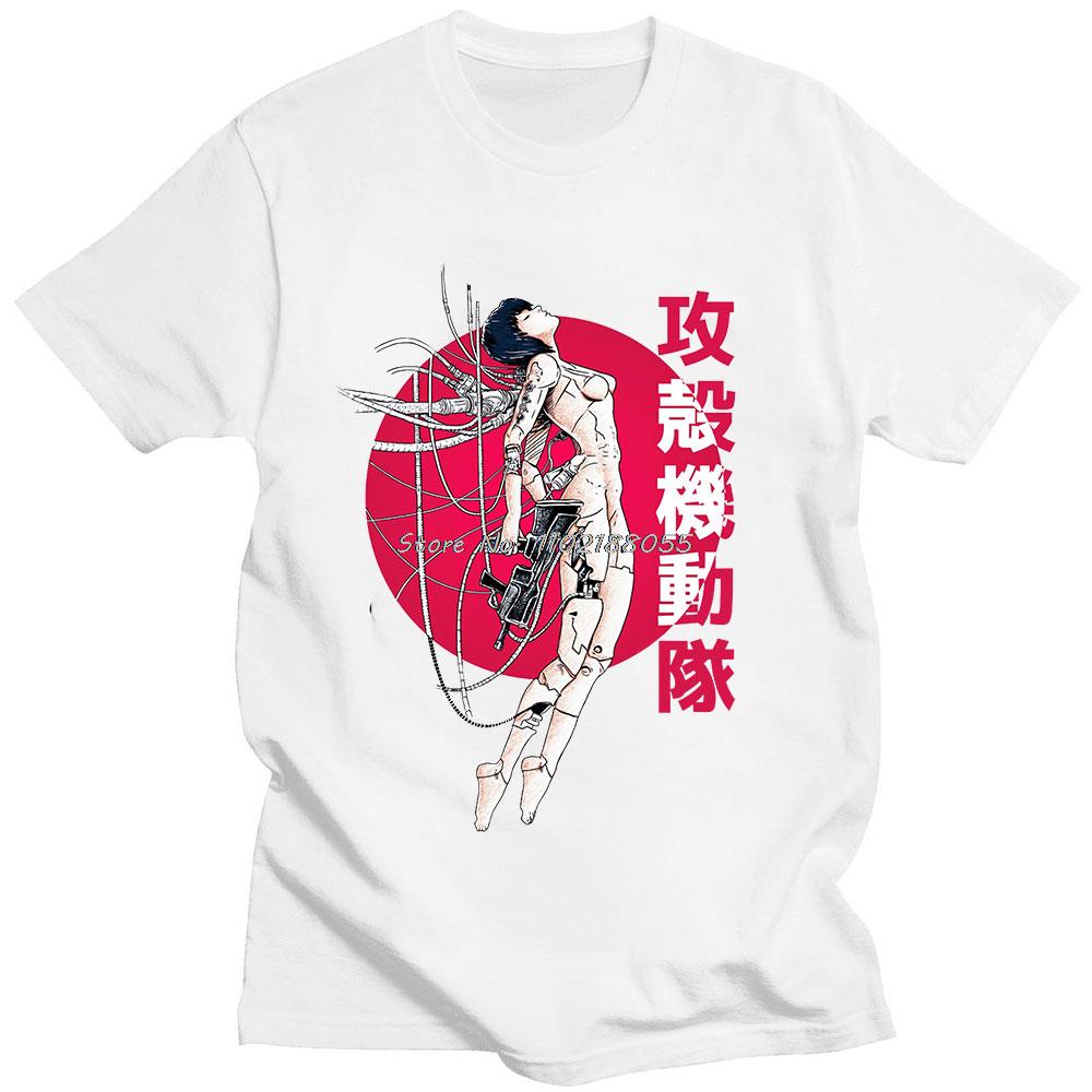 Anime Ghost Soldier Ghost in The Shell T-Shirts Men s Cotton Short Sleeve Tee Shirt Manga Kusanagi Motoko Oversized T Shirt Tops Ghost in The Shell 4XL
