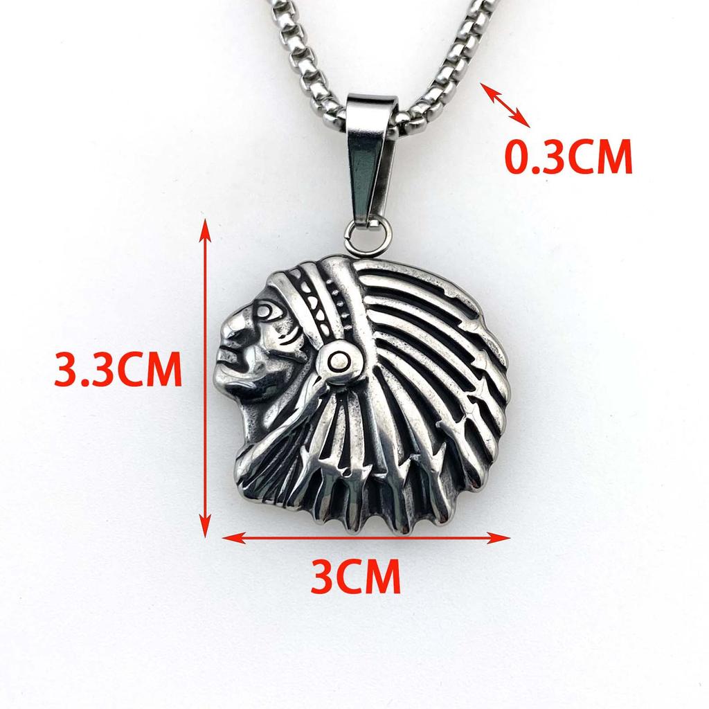 Stainless Steel Indian Pendant Fashion Personality Punk Necklace Vintage Trendy Men Necklace Sweater Chain