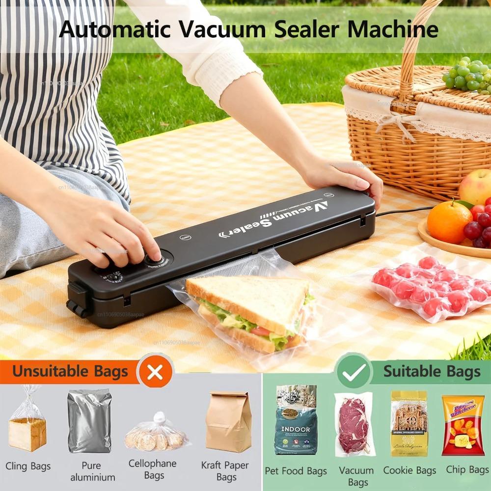 Máquina Selladora al Vacío Selladora de Alimentos Totalmente Automática Sellado Potente Sellador de Vacío Eléctrico para Alimentos para el Hogar
