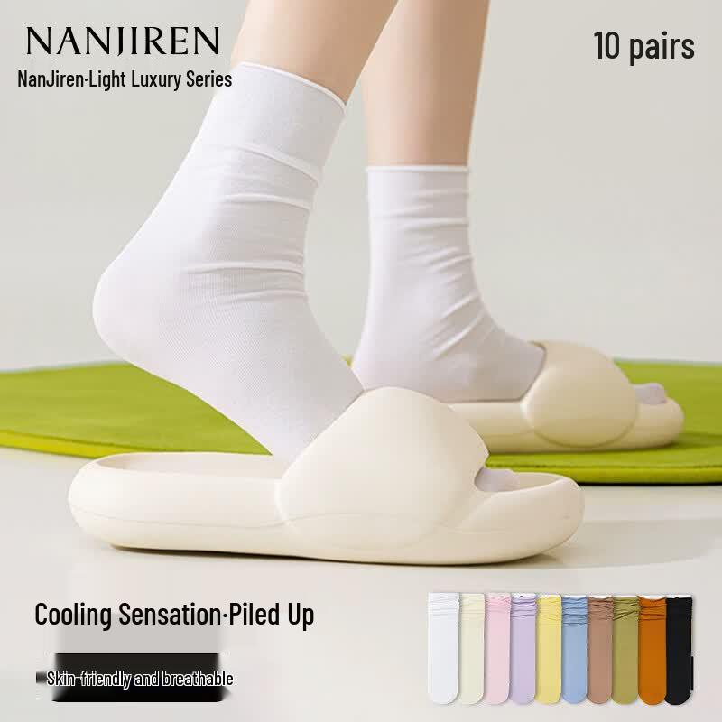 Nanjiren Women s Ice Silk Cooling Mid-Calf Socks One Size 10 пар/смешанные
