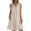 Women Sleeveless Loose Fit Dress V Neck Button Front Casual Summer Dress Lightweight Comfortable Fabric A Line Mini Dress