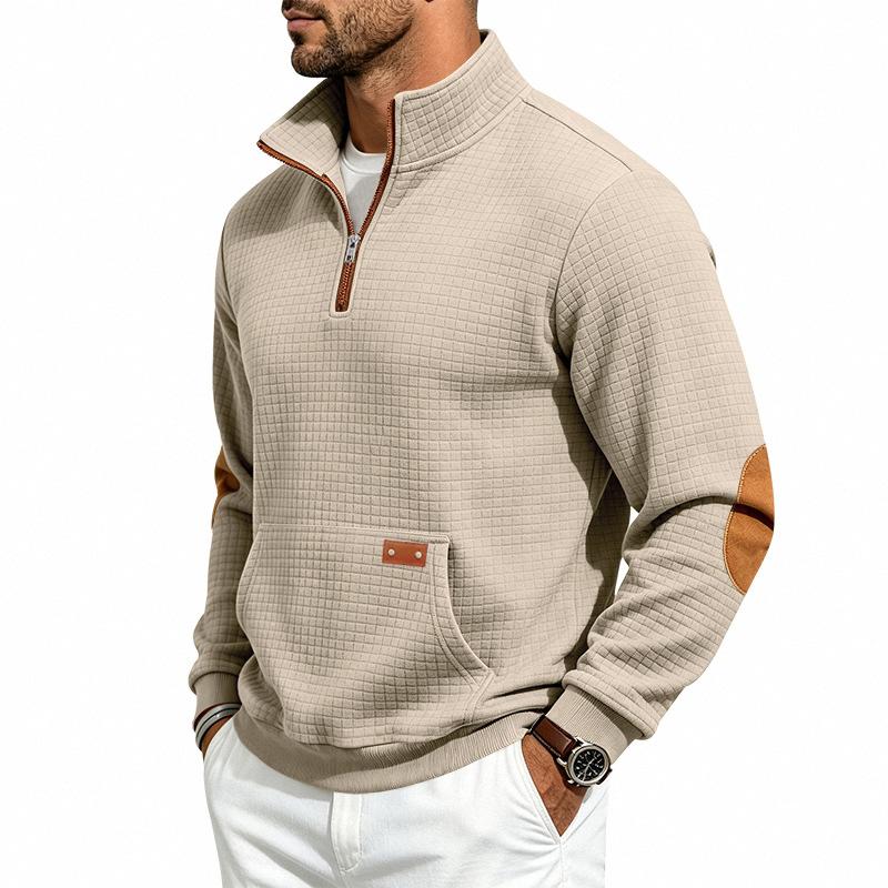 Men's Vintage Half Zip Sweatshirt Stand Collar Relaxed Fit Casual Autumn Winter Pullover