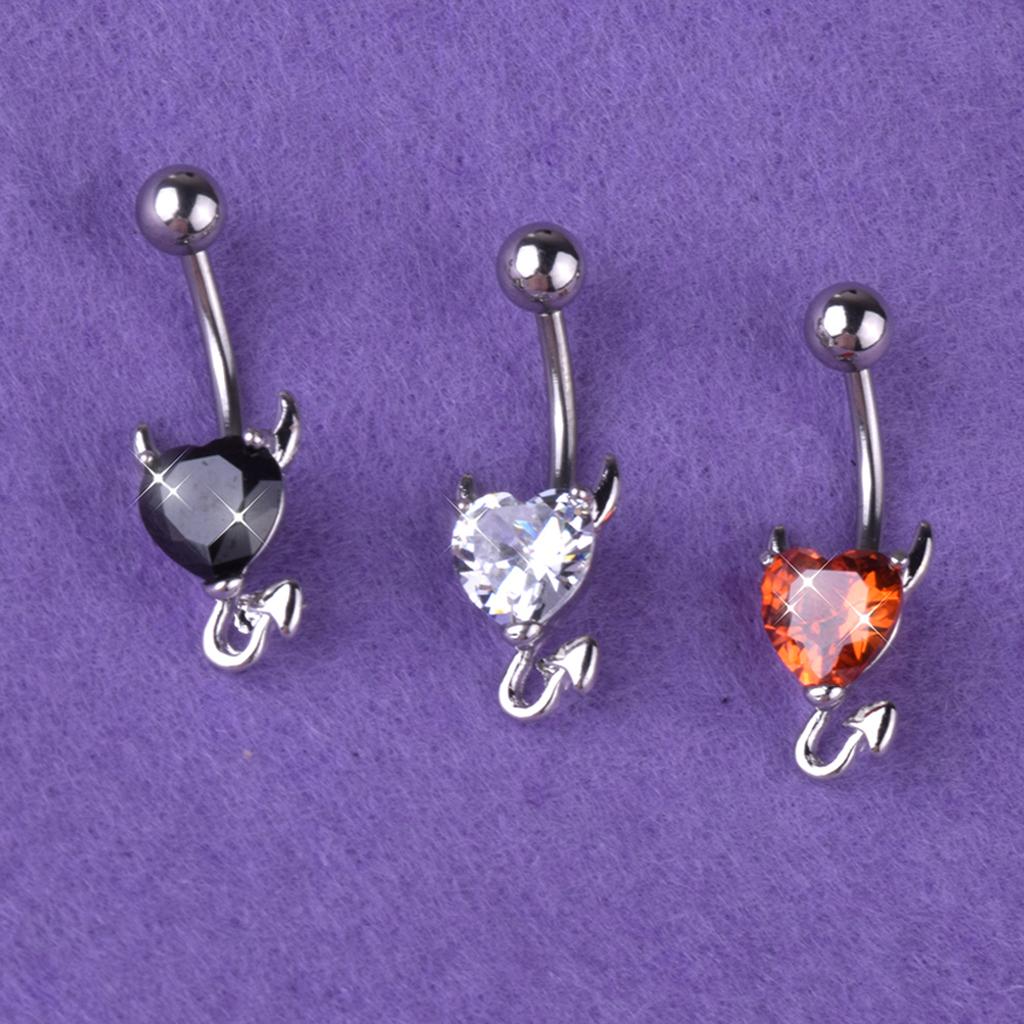 3x Devil Heart Crystal Surgical Steel Navel Belly Buckle for Family Gatherings