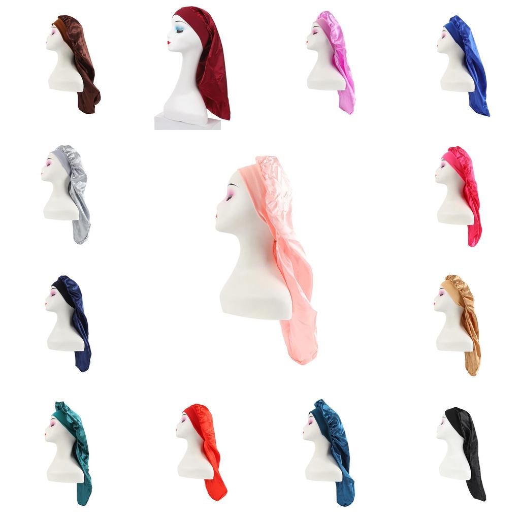 Long Large Satin Nightcap With Solid Color And Loose Tight Strap Sleeping Use