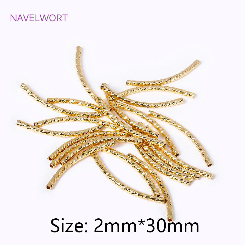 18K Gold Plated 20/25/30MM Texture Long Curved Tube Beads For DIY Bracelet Necklace Jewelry Making Accessories Wholesale