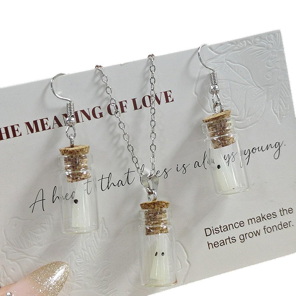 Luminous Ghost in A Bottle Pendant Necklace Earrings Set Multicolored Glow in The Dark Ghost Jewelry Halloween Gift