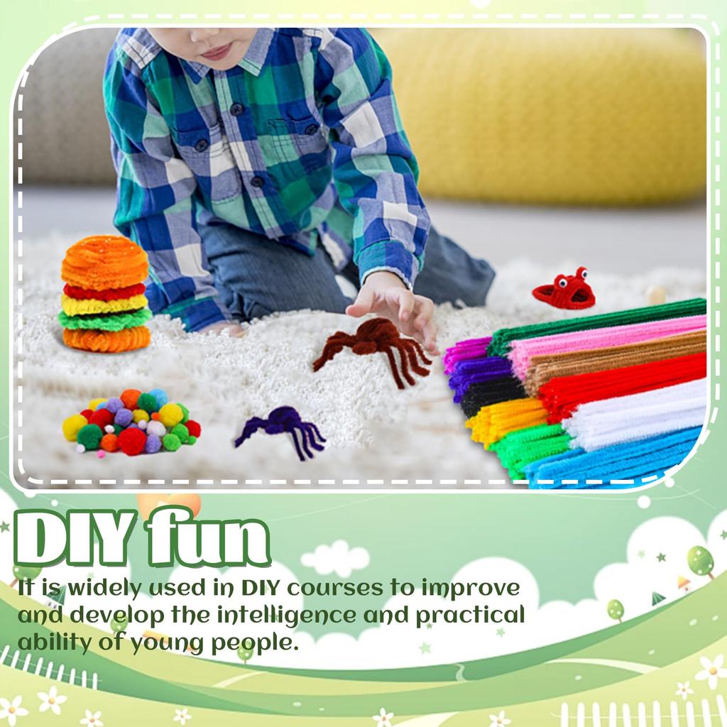 Fenrry 200PCS Colorful Pipe Cleaners Chenille Stems DIY Arts and Crafts with Adhesive Eyes and Storage Box Christmas Decoration