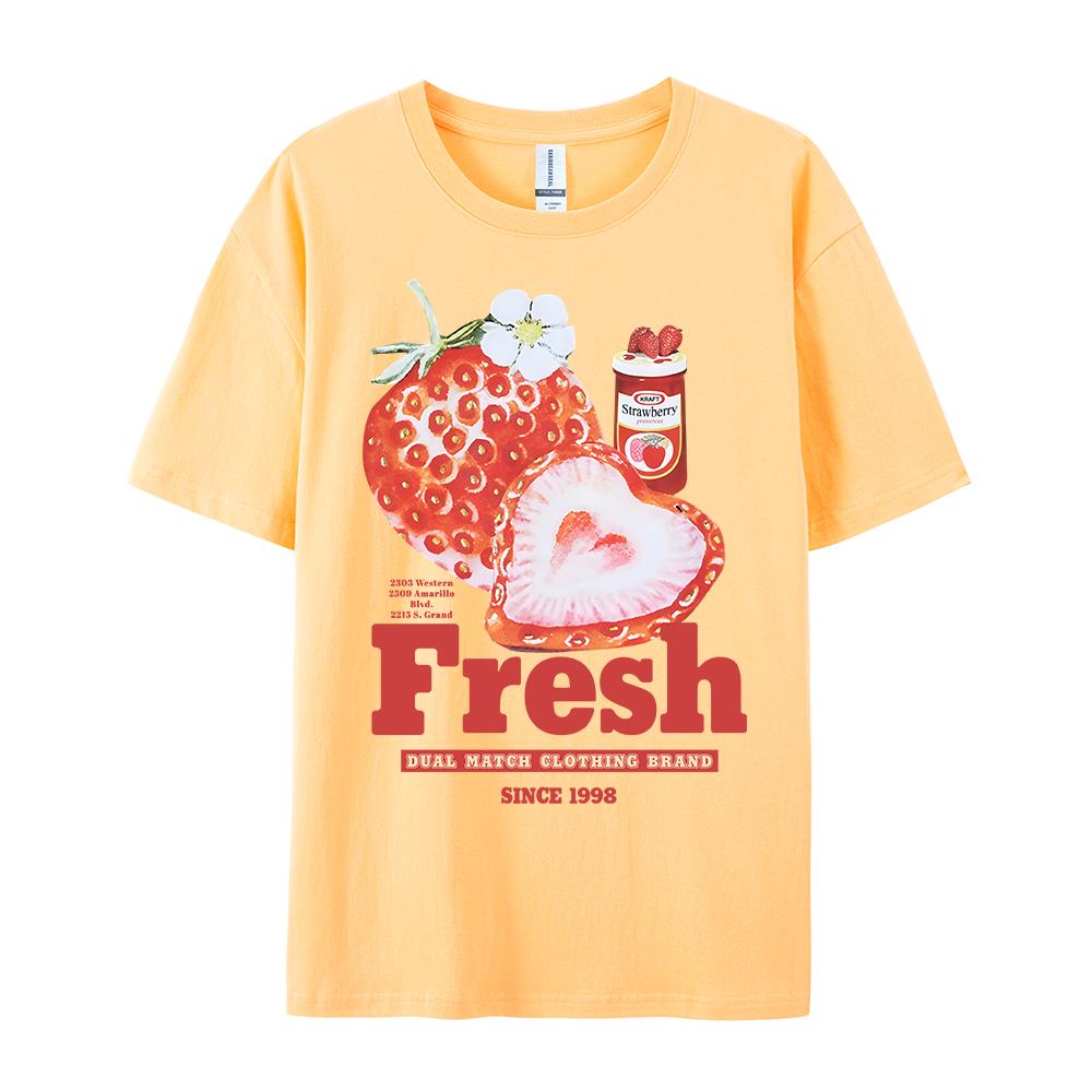 Fresh Strawberry American Retro Creative Printed Short Sleeved T-shirt Women's Trendy Brand Loose Versatile Half Sleeved Shirt